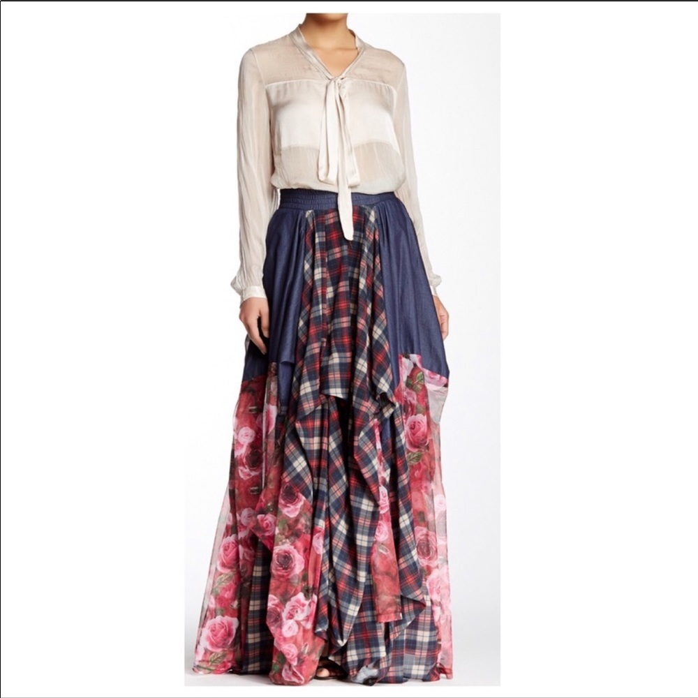 Plaid, floral and denim dress.